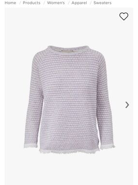 Kinross white + lilac Textured Crewneck cotton Sweater with fringe size small